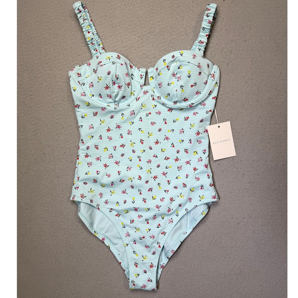 Solid and Striped The Veronia One-Piece Swimsuit, baby blue floral Medium $258